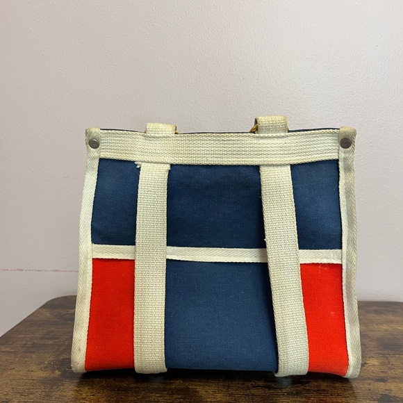 None Handbags - Vintage Colorblock Canvas Tote Bag Red, White, and Blue- Made in Japan